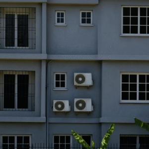 Exterior view of Serenity Hideaway apartment building with multiple floors