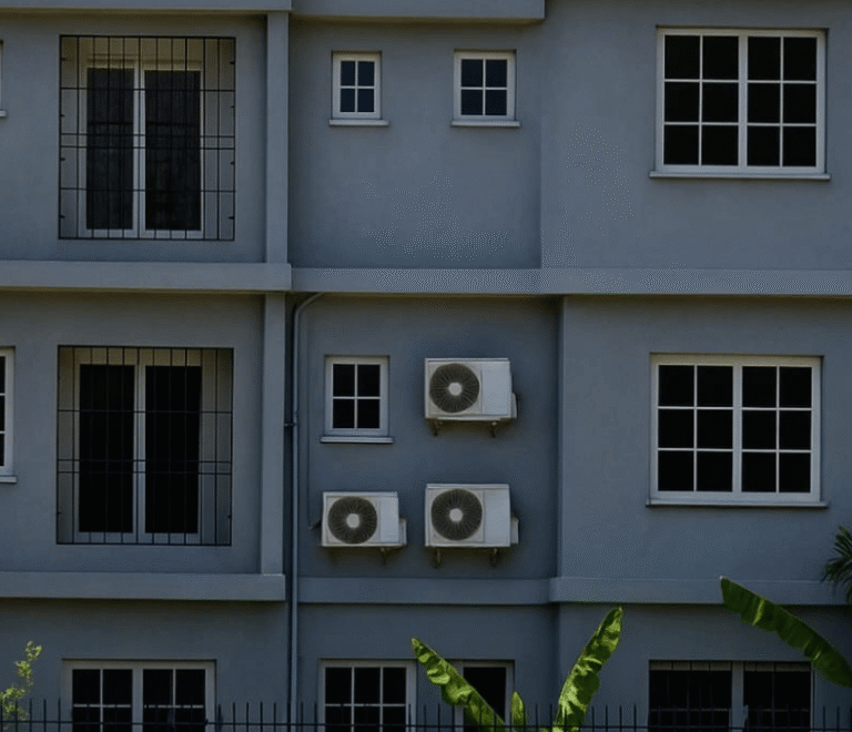 Exterior view of Serenity Hideaway apartment building with multiple floors