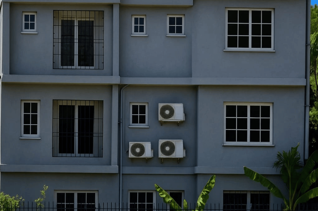 Exterior view of Serenity Hideaway apartment building with multiple floors